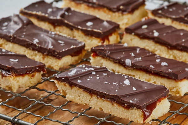 caramel slice cookies featuring american heritage finely grated chocolate with flaky sea salt